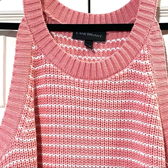 BOGO Lane Bryant Pink/Coral Sweater w/ White Stripes Sleeveless Top size 18/20 - Picture 2 of 3